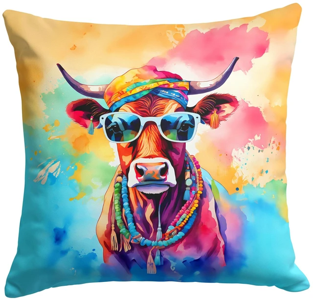 Main image of NEW Hippie Animal Cow Throw Pillow Machine Washable, Indoor Outdoor Decorative Pillow for Couch, Bed or Patio, 18Hx18W
