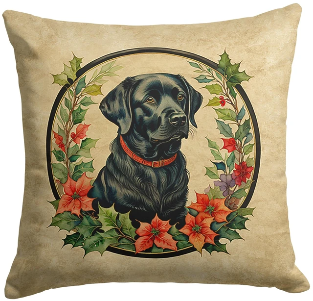 Main image of Labrador Retriever Christmas Flowers Throw Pillow Machine Washable, Indoor Outdoor Decorative Pillow for Couch, Bed or Patio, 18Hx18W