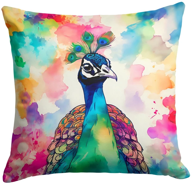 Main image of NEW Hippie Animal Peacock Throw Pillow Machine Washable, Indoor Outdoor Decorative Pillow for Couch, Bed or Patio, 18Hx18W