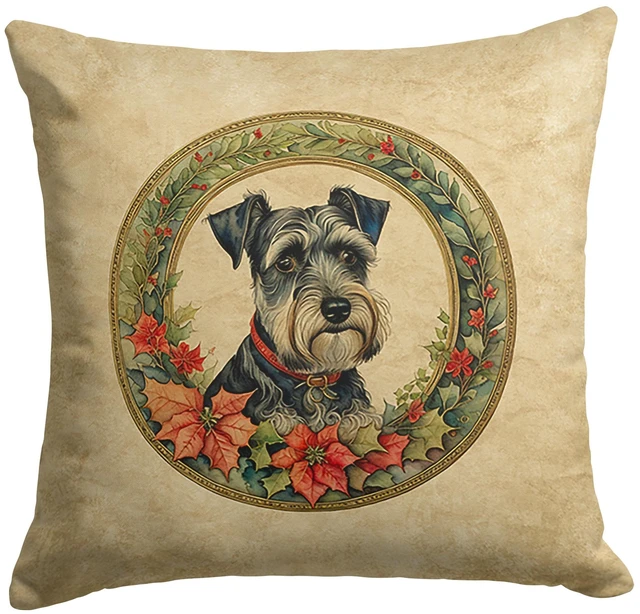 Main image of Schnauzer Christmas Flowers Throw Pillow Machine Washable, Indoor Outdoor Decorative Pillow for Couch, Bed or Patio, 18Hx18W