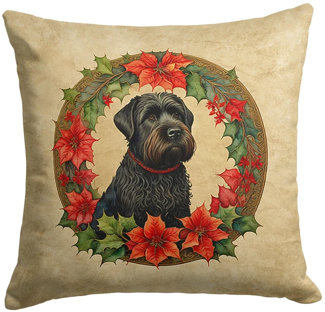Main image of Black Russian Terrier Christmas Flowers Throw Pillow Machine Washable, Indoor Outdoor Decorative Pillow for Couch, Bed or Patio, 18Hx18W