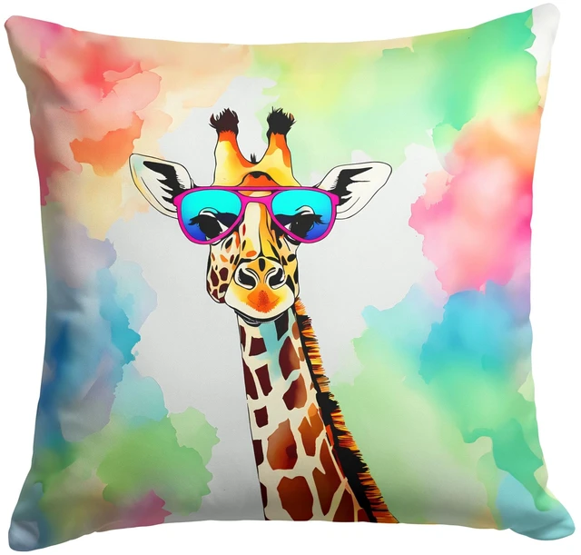 Main image of NEW Hippie Animal Giraffe Throw Pillow Machine Washable, Indoor Outdoor Decorative Pillow for Couch, Bed or Patio, 18Hx18W