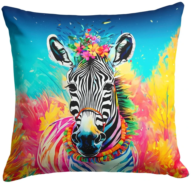 Main image of NEW Hippie Animal Zebra Throw Pillow Machine Washable, Indoor Outdoor Decorative Pillow for Couch, Bed or Patio, 18Hx18W