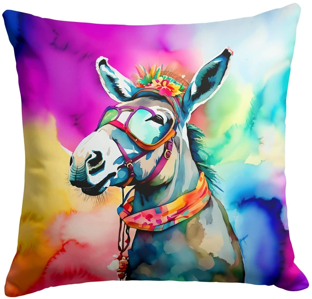 Main image of NEW Hippie Animal Donkey Throw Pillow Machine Washable, Indoor Outdoor Decorative Pillow for Couch, Bed or Patio, 18Hx18W