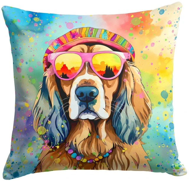 Main image of Cocker Spaniel Hippie Dawg Throw Pillow Machine Washable, Indoor Outdoor Decorative Pillow for Couch, Bed or Patio, 18Hx18W