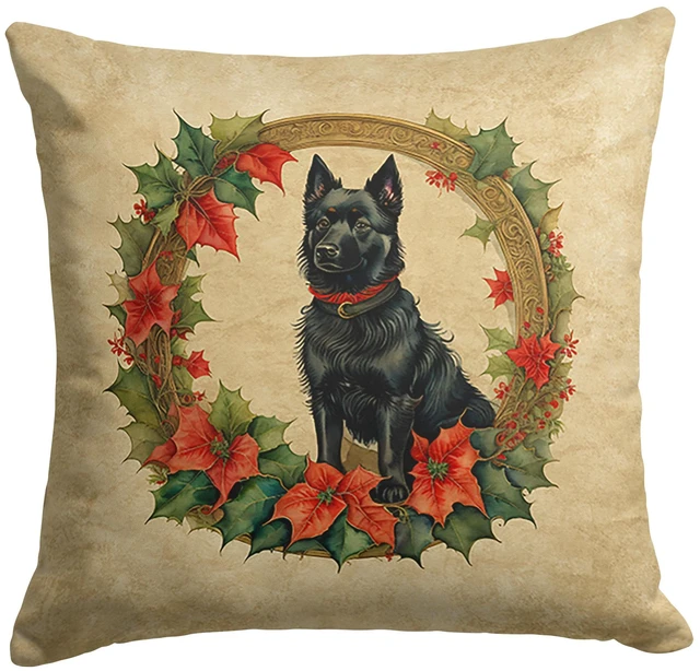 Main image of Schipperke Christmas Flowers Throw Pillow Machine Washable, Indoor Outdoor Decorative Pillow for Couch, Bed or Patio, 18Hx18W