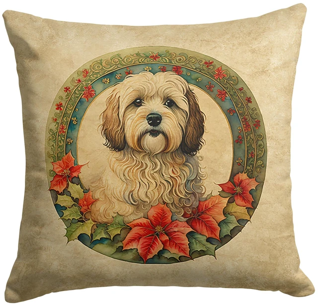 Main image of Havanese Christmas Flowers Throw Pillow Machine Washable, Indoor Outdoor Decorative Pillow for Couch, Bed or Patio, 18Hx18W