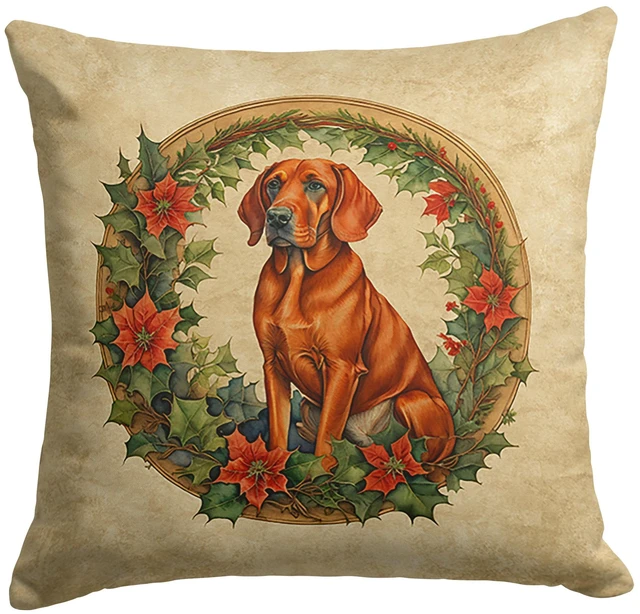 Main image of Red Redbone Coonhound Christmas Flowers Throw Pillow Machine Washable, Indoor Outdoor Decorative Pillow for Couch, Bed or Patio, 18Hx18W