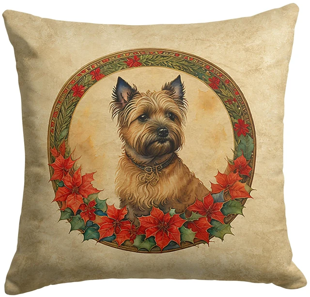 Main image of Cairn Terrier Christmas Flowers Throw Pillow Machine Washable, Indoor Outdoor Decorative Pillow for Couch, Bed or Patio, 18Hx18W