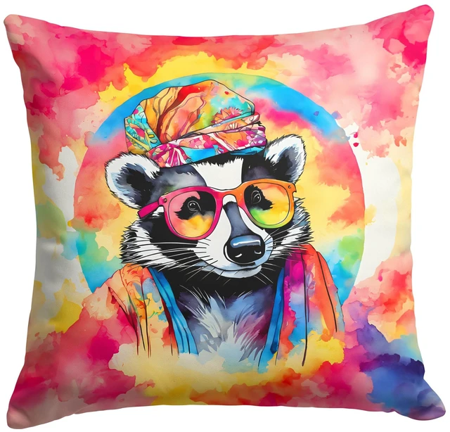 Main image of NEW Hippie Animal Badger Throw Pillow Machine Washable, Indoor Outdoor Decorative Pillow for Couch, Bed or Patio, 18Hx18W