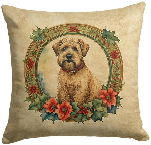 Main image of Wheaten Terrier Christmas Flowers Throw Pillow Machine Washable, Indoor Outdoor Decorative Pillow for Couch, Bed or Patio, 18Hx18W