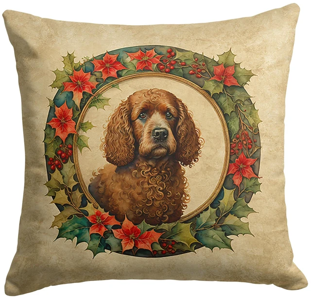 Main image of Irish Water Spaniel Christmas Flowers Throw Pillow Machine Washable, Indoor Outdoor Decorative Pillow for Couch, Bed or Patio, 18Hx18W