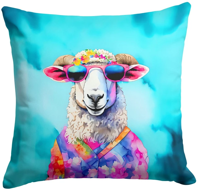 Main image of NEW Hippie Animal Sheep Throw Pillow Machine Washable, Indoor Outdoor Decorative Pillow for Couch, Bed or Patio, 18Hx18W