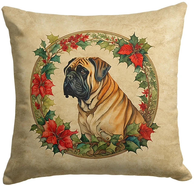 Main image of Mastiff Christmas Flowers Throw Pillow Machine Washable, Indoor Outdoor Decorative Pillow for Couch, Bed or Patio, 18Hx18W