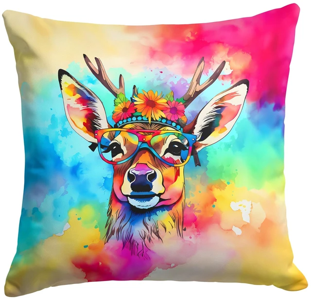 Main image of NEW Hippie Animal Deer Throw Pillow Machine Washable, Indoor Outdoor Decorative Pillow for Couch, Bed or Patio, 18Hx18W