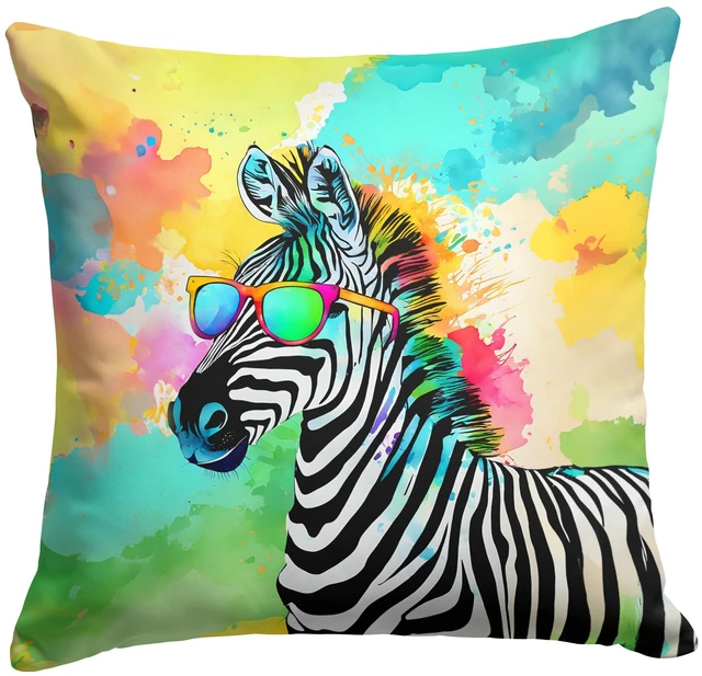 Main image of NEW Hippie Animal Zebra Throw Pillow Machine Washable, Indoor Outdoor Decorative Pillow for Couch, Bed or Patio, 18Hx18W