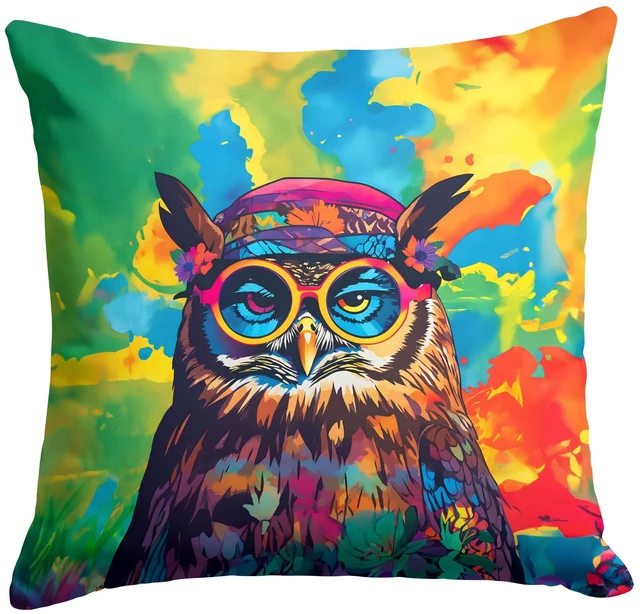 Main image of NEW Hippie Animal Owl Throw Pillow Machine Washable, Indoor Outdoor Decorative Pillow for Couch, Bed or Patio, 18Hx18W