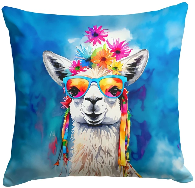 Main image of NEW Hippie Animal Llama Throw Pillow Machine Washable, Indoor Outdoor Decorative Pillow for Couch, Bed or Patio, 18Hx18W