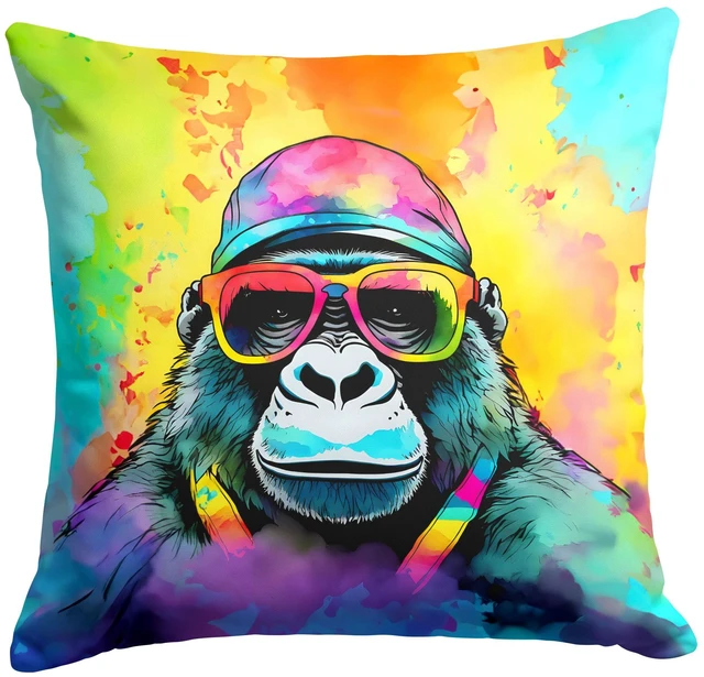 Main image of NEW Hippie Animal Gorilla Throw Pillow Machine Washable, Indoor Outdoor Decorative Pillow for Couch, Bed or Patio, 18Hx18W