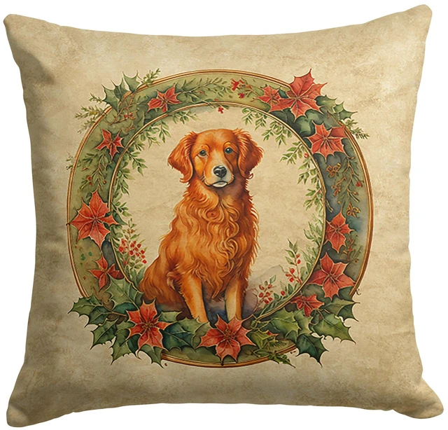 Main image of Nova Scotia Duck Tolling Retriever Christmas Flowers Throw Pillow Machine Washable, Indoor Outdoor Decorative Pillow for Couch, Bed or Patio, 18Hx18W