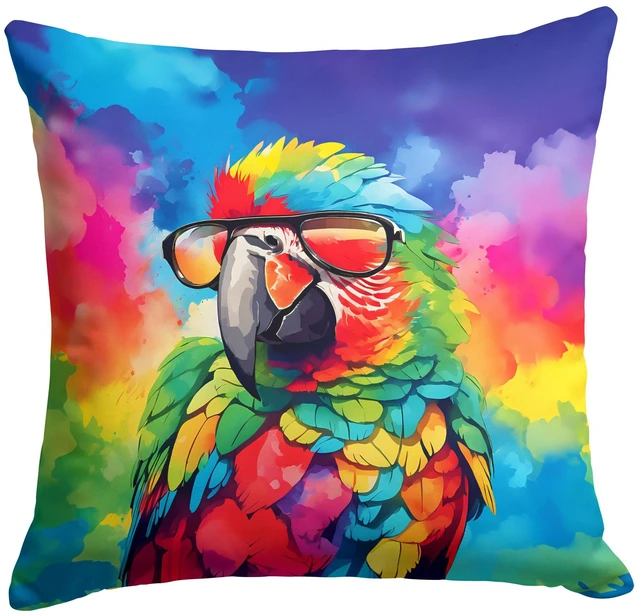 Main image of NEW Hippie Animal Parrot Throw Pillow Machine Washable, Indoor Outdoor Decorative Pillow for Couch, Bed or Patio, 18Hx18W