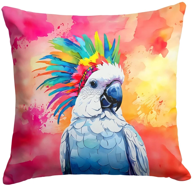 Main image of NEW Hippie Animal Cockatoo Throw Pillow Machine Washable, Indoor Outdoor Decorative Pillow for Couch, Bed or Patio, 18Hx18W