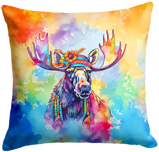 Main image of NEW Hippie Animal Moose Throw Pillow Machine Washable, Indoor Outdoor Decorative Pillow for Couch, Bed or Patio, 18Hx18W