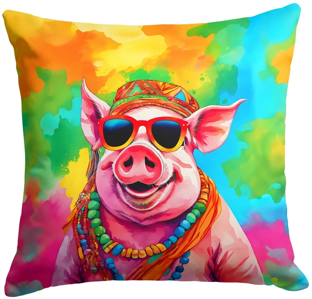 Main image of NEW Hippie Animal Pig Throw Pillow Machine Washable, Indoor Outdoor Decorative Pillow for Couch, Bed or Patio, 18Hx18W