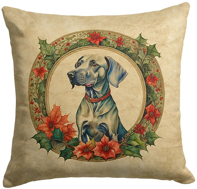 Main image of Weimaraner Christmas Flowers Throw Pillow Machine Washable, Indoor Outdoor Decorative Pillow for Couch, Bed or Patio, 18Hx18W