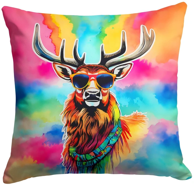 Main image of NEW Hippie Animal Stag Deer Throw Pillow Machine Washable, Indoor Outdoor Decorative Pillow for Couch, Bed or Patio, 18Hx18W