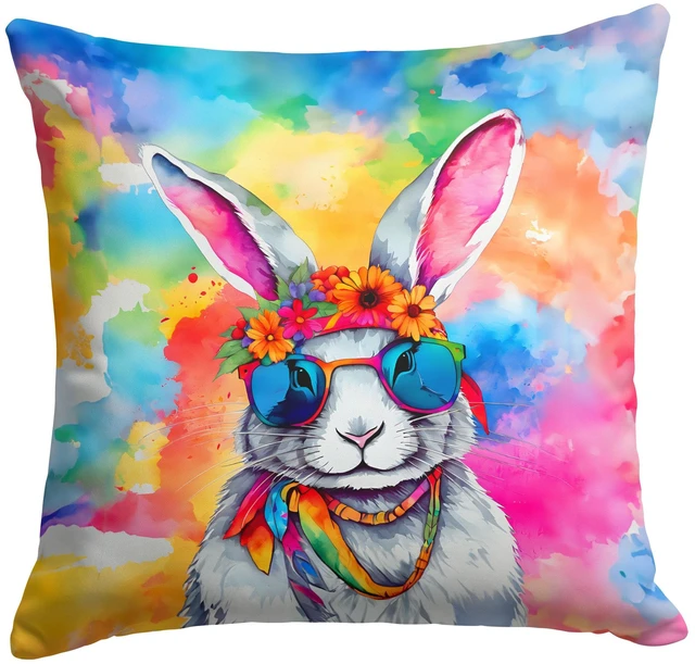 Main image of NEW Hippie Animal Rabbit Throw Pillow Machine Washable, Indoor Outdoor Decorative Pillow for Couch, Bed or Patio, 18Hx18W