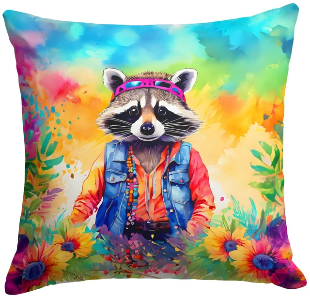 Main image of NEW Hippie Animal Raccoon Throw Pillow Machine Washable, Indoor Outdoor Decorative Pillow for Couch, Bed or Patio, 18Hx18W