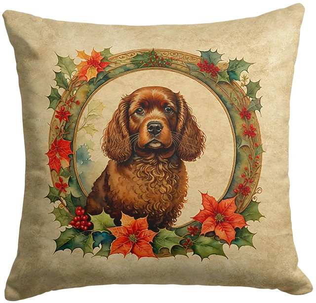 Main image of American Water Spaniel Christmas Flowers Throw Pillow Machine Washable, Indoor Outdoor Decorative Pillow for Couch, Bed or Patio, 18Hx18W