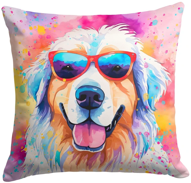 Main image of Great Pyrenees Hippie Dawg Throw Pillow Machine Washable, Indoor Outdoor Decorative Pillow for Couch, Bed or Patio, 18Hx18W