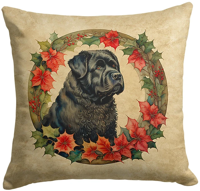 Main image of Bouvier des Flandres Christmas Flowers Throw Pillow Machine Washable, Indoor Outdoor Decorative Pillow for Couch, Bed or Patio, 18Hx18W