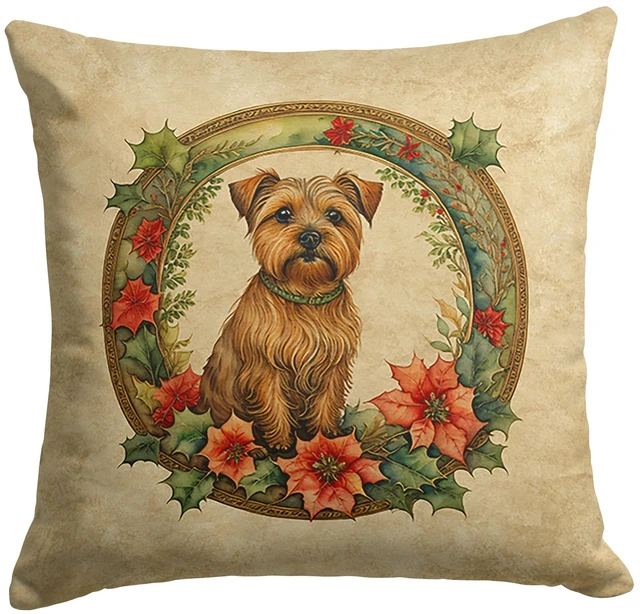 Main image of Norfolk Terrier Christmas Flowers Throw Pillow Machine Washable, Indoor Outdoor Decorative Pillow for Couch, Bed or Patio, 18Hx18W