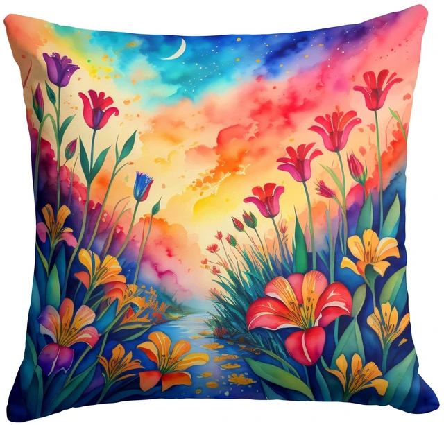 Main image of Colorful Alstroemerias Throw Pillow Machine Washable, Indoor Outdoor Decorative Pillow for Couch, Bed or Patio, 18Hx18W