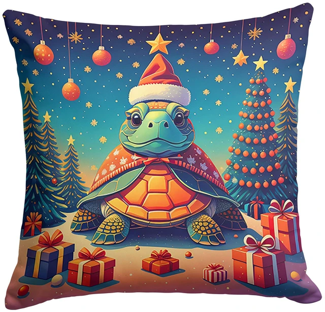 Main image of Turtle Christmas Throw Pillow Machine Washable, Indoor Outdoor Decorative Pillow for Couch, Bed or Patio, 18Hx18W