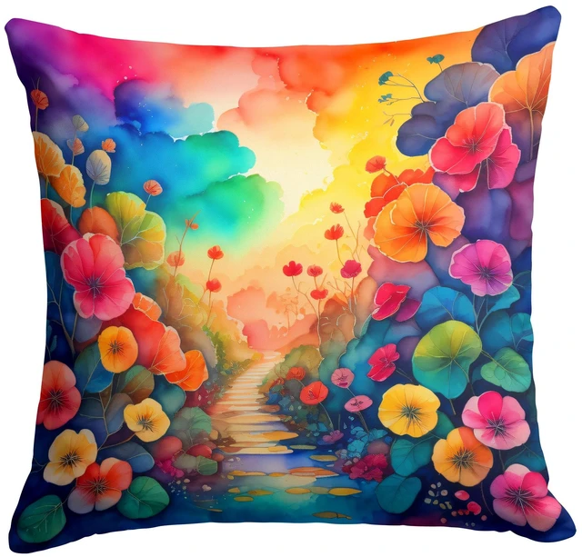 Main image of Colorful Begonias Throw Pillow Machine Washable, Indoor Outdoor Decorative Pillow for Couch, Bed or Patio, 18Hx18W