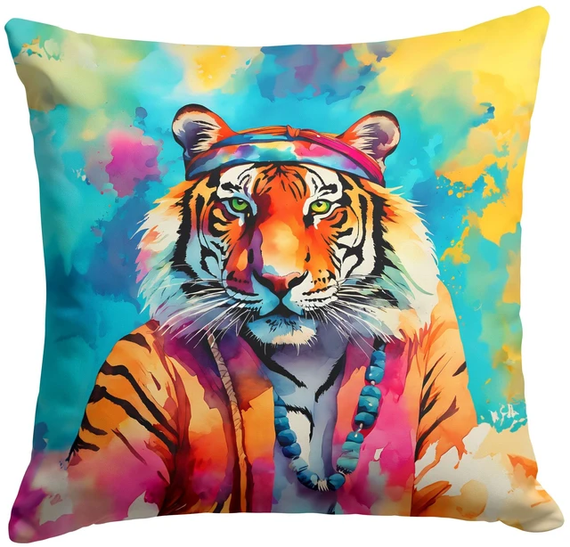 Main image of NEW Hippie Animal Bengal Tiger Throw Pillow Machine Washable, Indoor Outdoor Decorative Pillow for Couch, Bed or Patio, 18Hx18W
