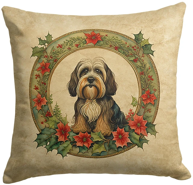 Main image of Tibetan Terrier Christmas Flowers Throw Pillow Machine Washable, Indoor Outdoor Decorative Pillow for Couch, Bed or Patio, 18Hx18W