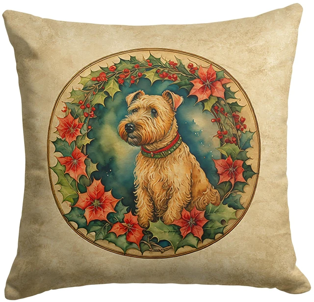 Main image of Lakeland Terrier Christmas Flowers Throw Pillow Machine Washable, Indoor Outdoor Decorative Pillow for Couch, Bed or Patio, 18Hx18W