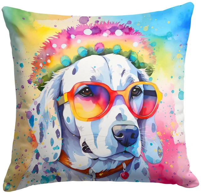 Main image of Dalmatian Hippie Dawg Throw Pillow Machine Washable, Indoor Outdoor Decorative Pillow for Couch, Bed or Patio, 18Hx18W
