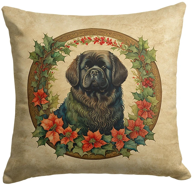 Main image of Newfoundland Christmas Flowers Throw Pillow Machine Washable, Indoor Outdoor Decorative Pillow for Couch, Bed or Patio, 18Hx18W