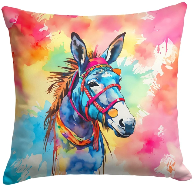 Main image of NEW Hippie Animal Donkey Throw Pillow Machine Washable, Indoor Outdoor Decorative Pillow for Couch, Bed or Patio, 18Hx18W