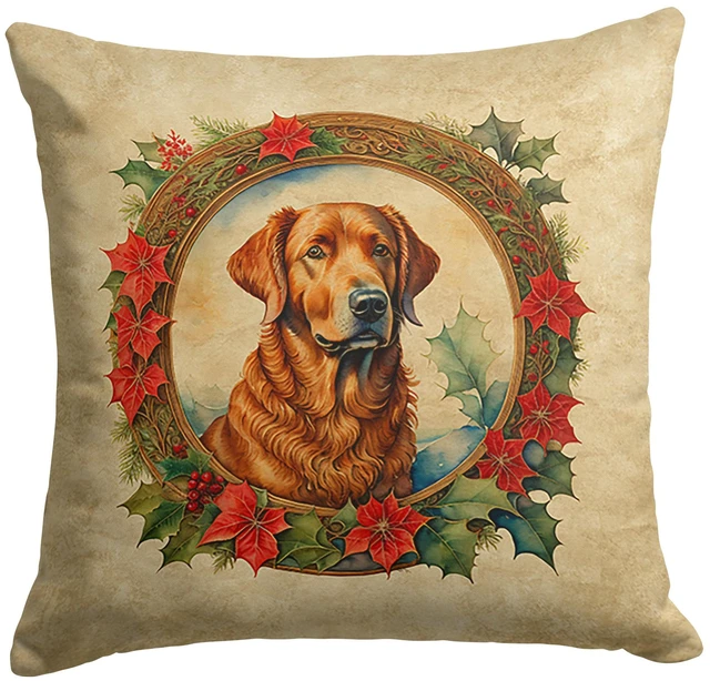 Main image of Chesapeake Bay Retriever Christmas Flowers Throw Pillow Machine Washable, Indoor Outdoor Decorative Pillow for Couch, Bed or Patio, 18Hx18W