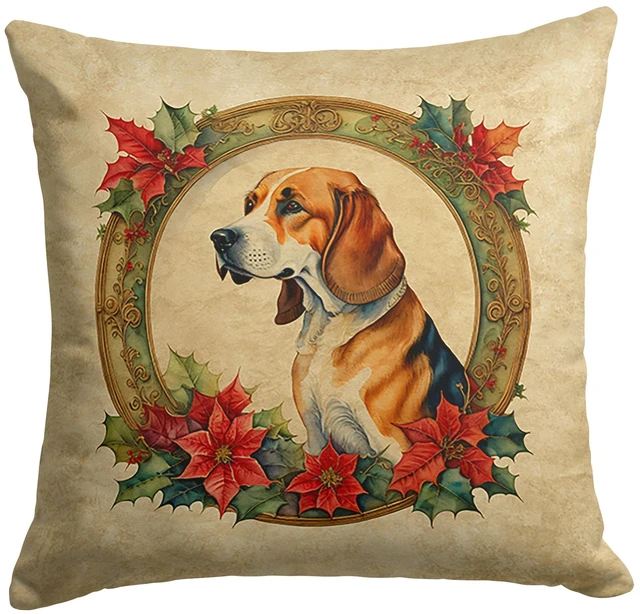 Main image of American Foxhound Christmas Flowers Throw Pillow Machine Washable, Indoor Outdoor Decorative Pillow for Couch, Bed or Patio, 18Hx18W