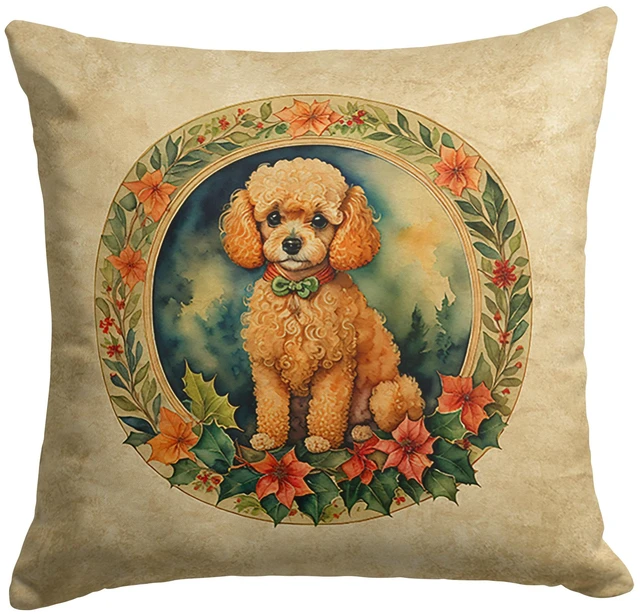 Main image of Poodle Christmas Flowers Throw Pillow Machine Washable, Indoor Outdoor Decorative Pillow for Couch, Bed or Patio, 18Hx18W