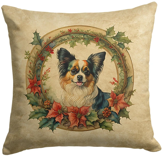 Main image of Papillon Christmas Flowers Throw Pillow Machine Washable, Indoor Outdoor Decorative Pillow for Couch, Bed or Patio, 18Hx18W