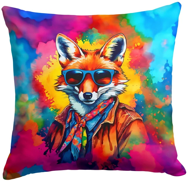 Main image of NEW Hippie Animal Fox Throw Pillow Machine Washable, Indoor Outdoor Decorative Pillow for Couch, Bed or Patio, 18Hx18W